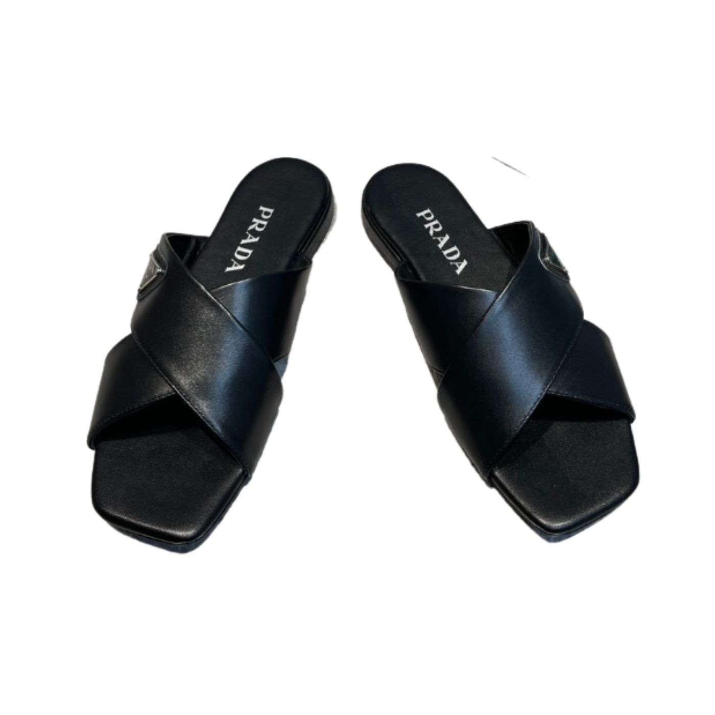 Prada Cross Straps Slides Black For Women