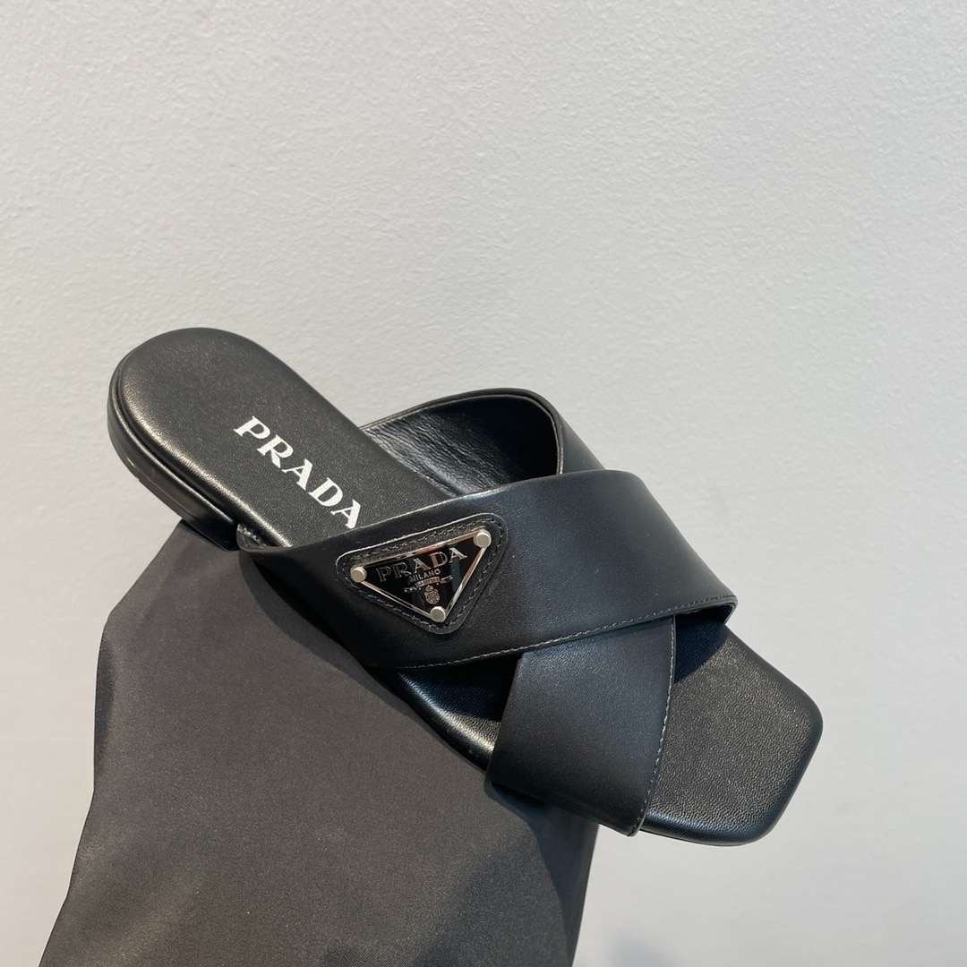 Prada Cross Straps Slides Black For Women
