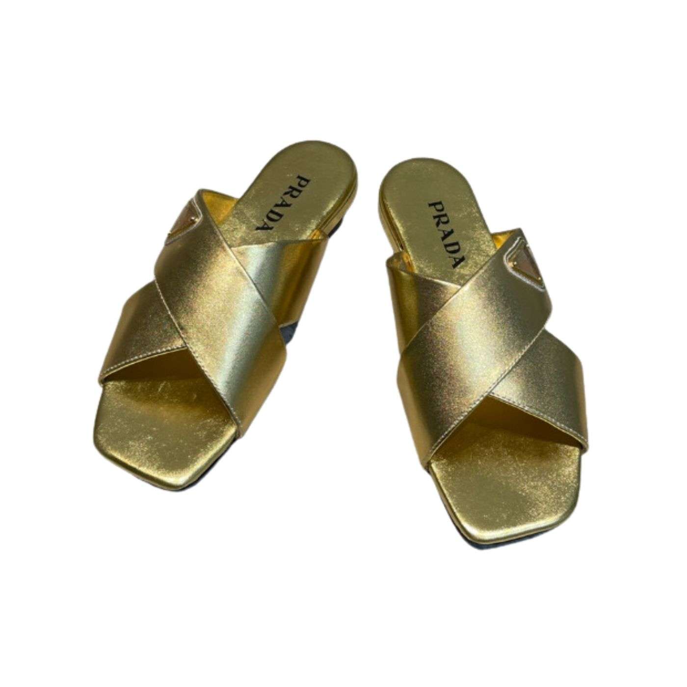 Prada Cross Straps Slides Gold For Women