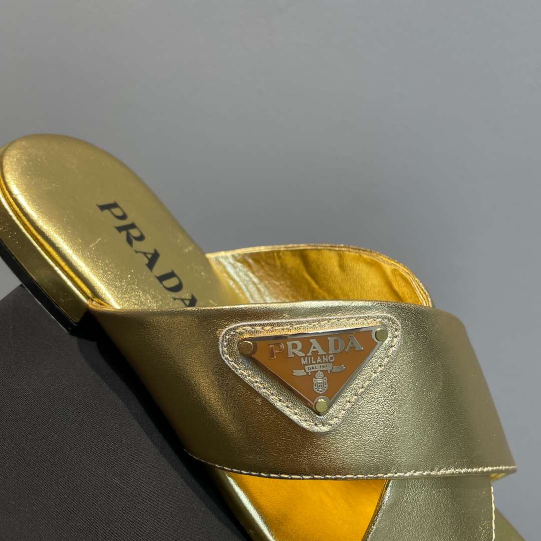Prada Cross Straps Slides Gold For Women