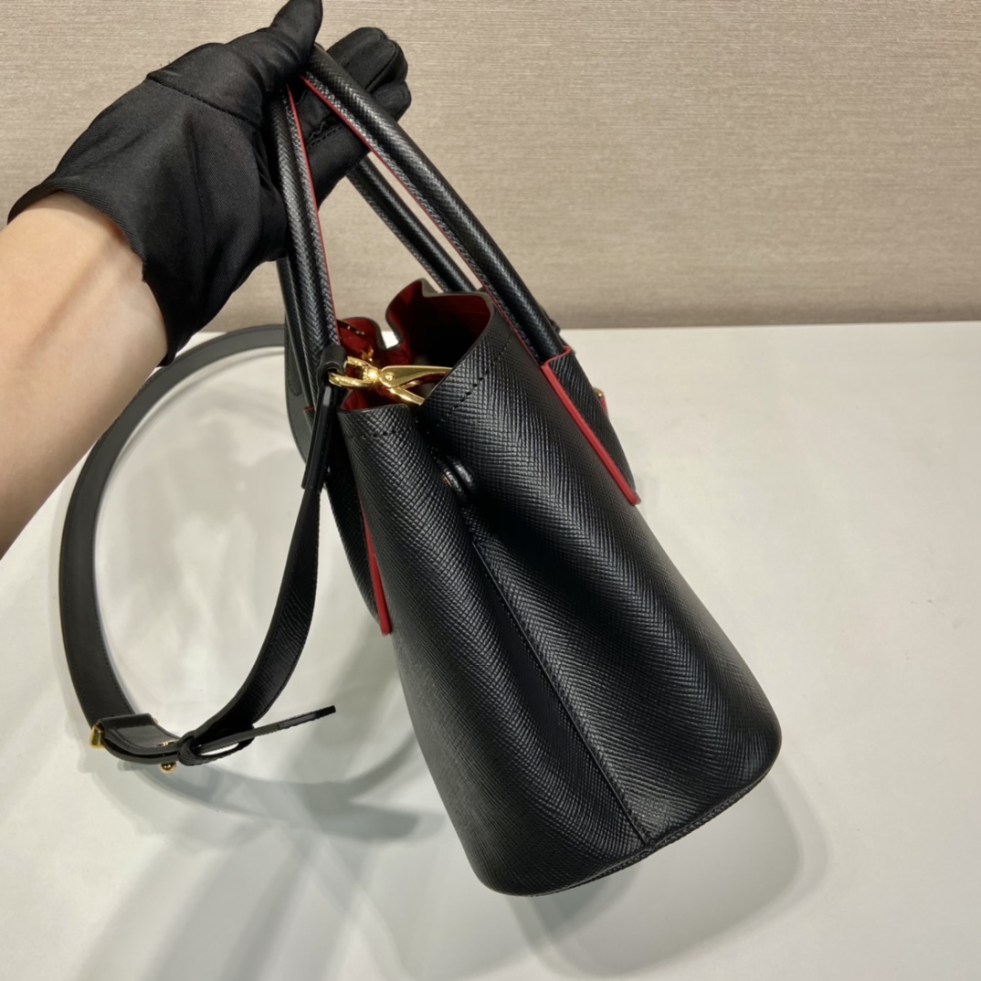 Prada Double Saffiano Mini Bag Black For Women, Women’s Bags 9.8in/25cm 1BG443_2A4A_F0LJ4_V_XOO
