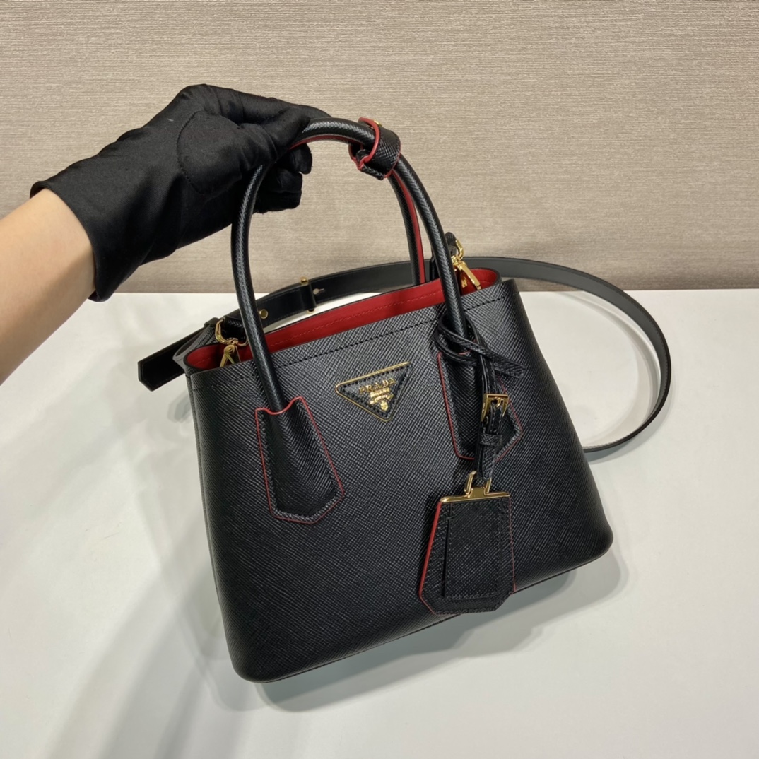 Prada Double Saffiano Mini Bag Black For Women, Women’s Bags 9.8in/25cm 1BG443_2A4A_F0LJ4_V_XOO