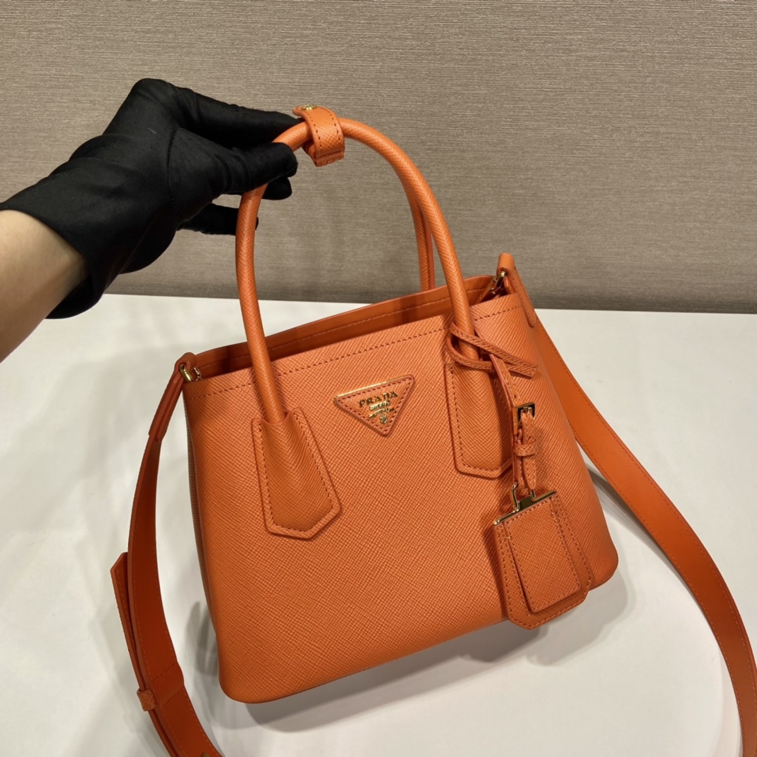 Prada Double Saffiano Mini Bag Orange For Women, Women’s Bags 9.8in/25cm 1BG443_2A4A_F0049_V_XOO