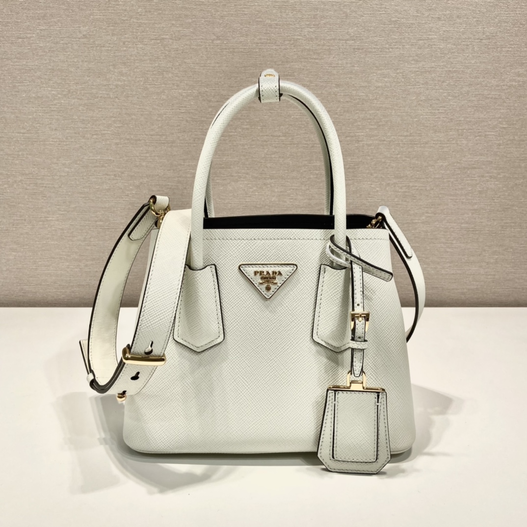 Prada Double Saffiano Mini Bag White For Women, Women’s Bags 9.8in/25cm 1BG443_2A4A_F0G3Z_V_XOO