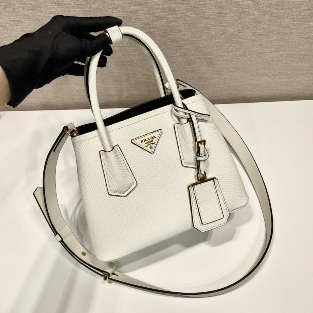 Prada Double Saffiano Mini Bag White For Women, Women’s Bags 9.8in/25cm 1BG443_2A4A_F0G3Z_V_XOO