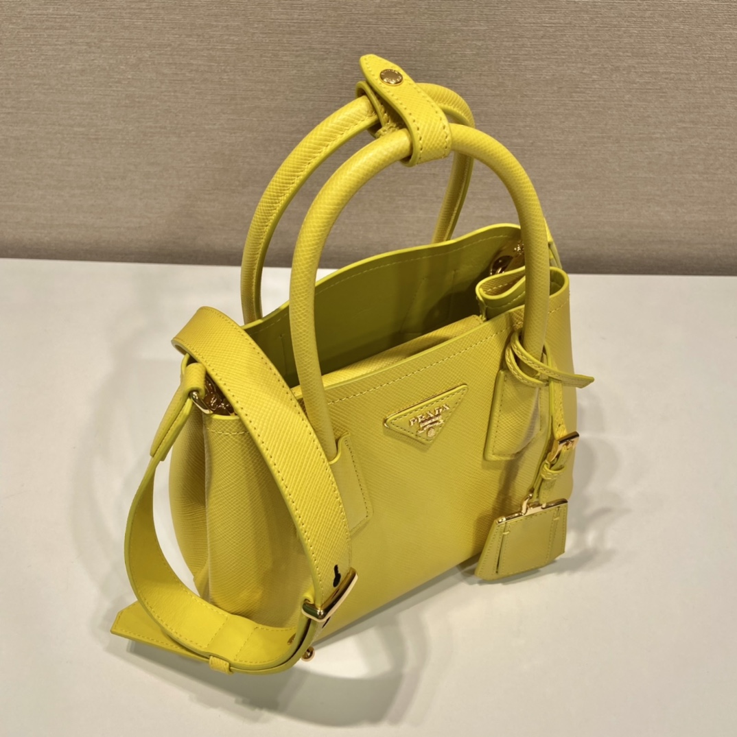 Prada Double Saffiano Mini Bag Yellow For Women, Women’s Bags 9.8in/25cm 1BG443_2A4A_F0377_V_XOO