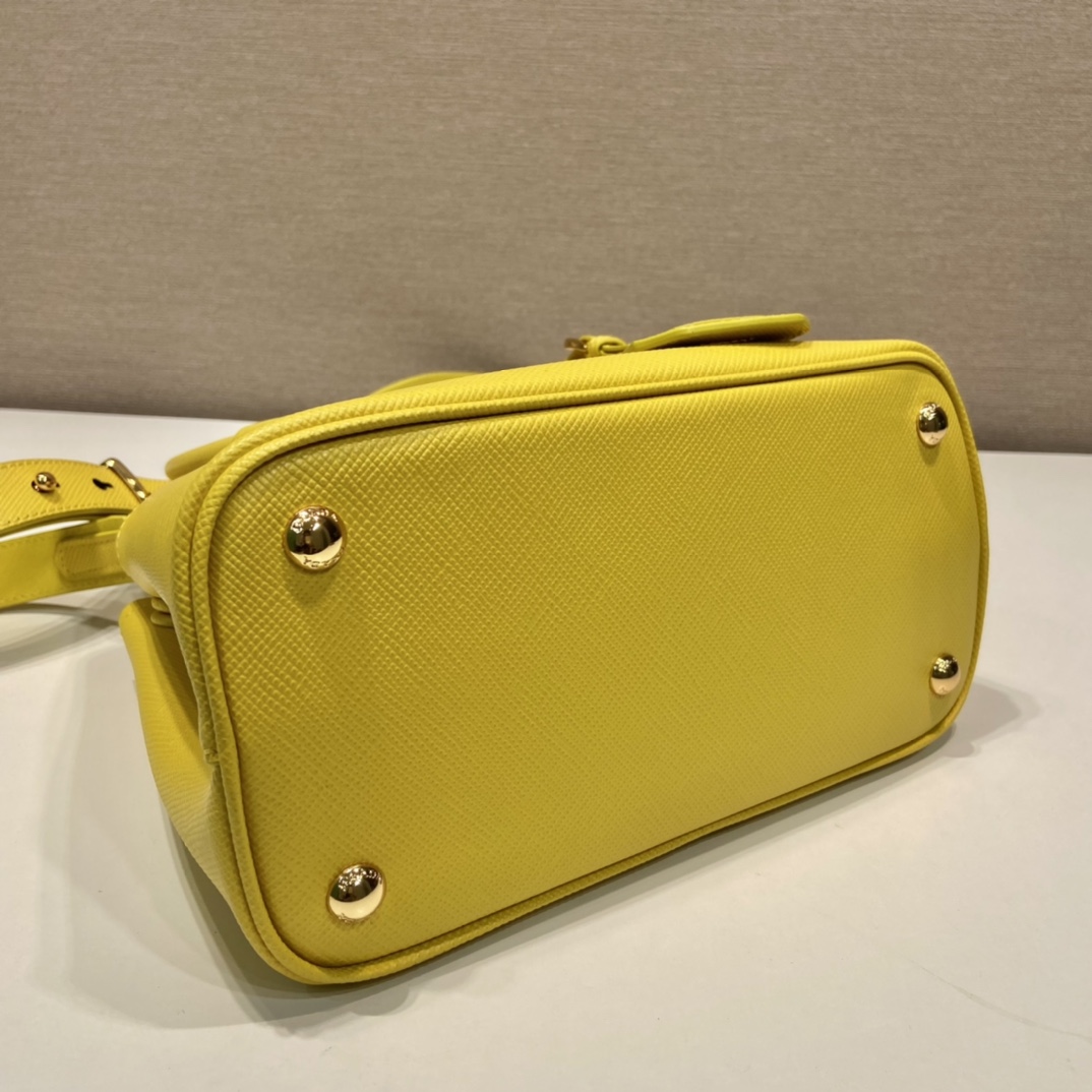 Prada Double Saffiano Mini Bag Yellow For Women, Women’s Bags 9.8in/25cm 1BG443_2A4A_F0377_V_XOO