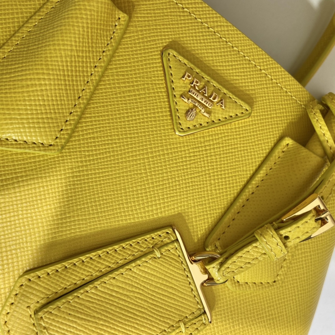 Prada Double Saffiano Mini Bag Yellow For Women, Women’s Bags 9.8in/25cm 1BG443_2A4A_F0377_V_XOO