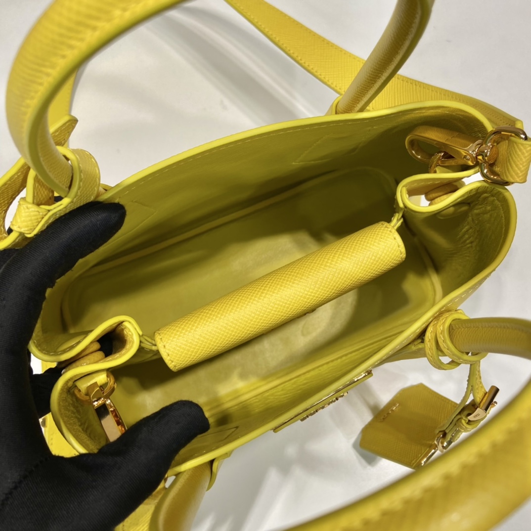 Prada Double Saffiano Mini Bag Yellow For Women, Women’s Bags 9.8in/25cm 1BG443_2A4A_F0377_V_XOO