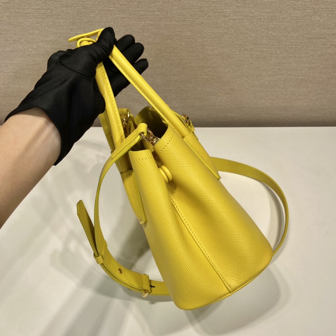 Prada Double Saffiano Mini Bag Yellow For Women, Women’s Bags 9.8in/25cm 1BG443_2A4A_F0377_V_XOO