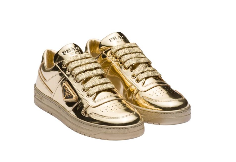 Prada Downtown Metallic Sneakers Gold Tone For Women 1.2 in/ 3 cm 1E792M_3AU1_F0522_F_030