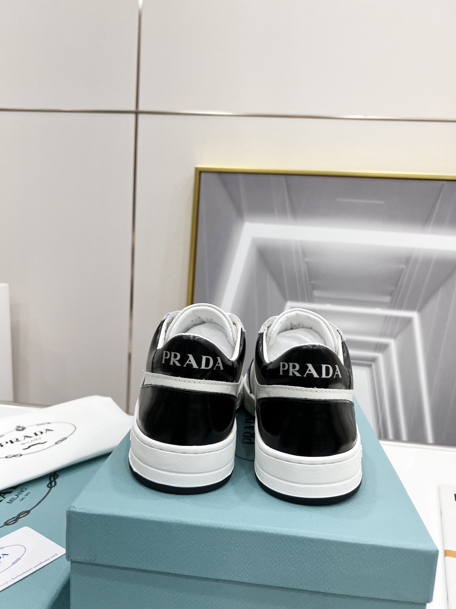 Prada Downtown Perforated Sneakers Black/White For Women 1.2in/30mm PRD 2EE364_3LKG_F0964
