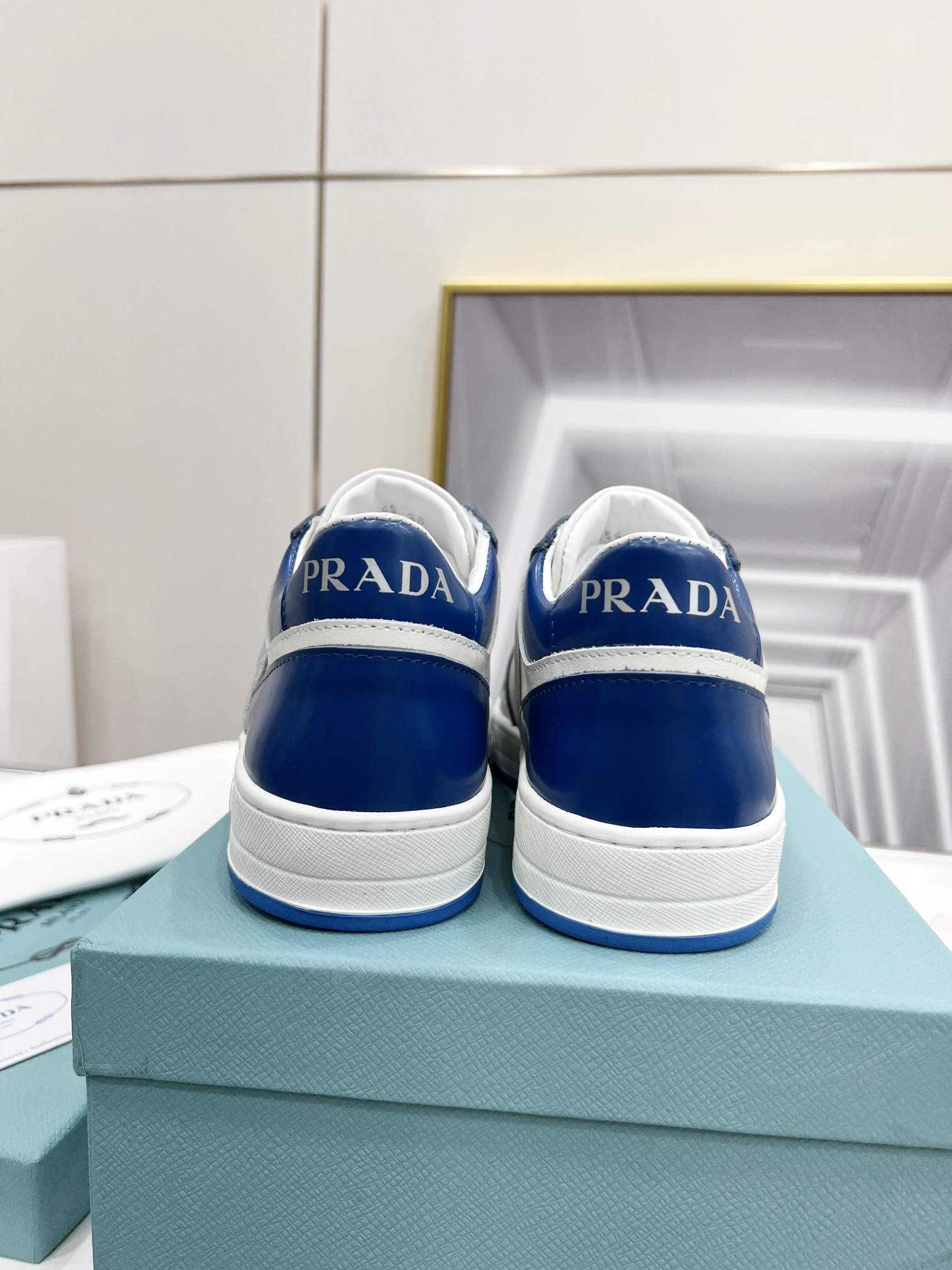 Prada Downtown Perforated Sneakers Blue/White For Women 1.2in/30mm PRD 2EE364_3LKG_F098Z
