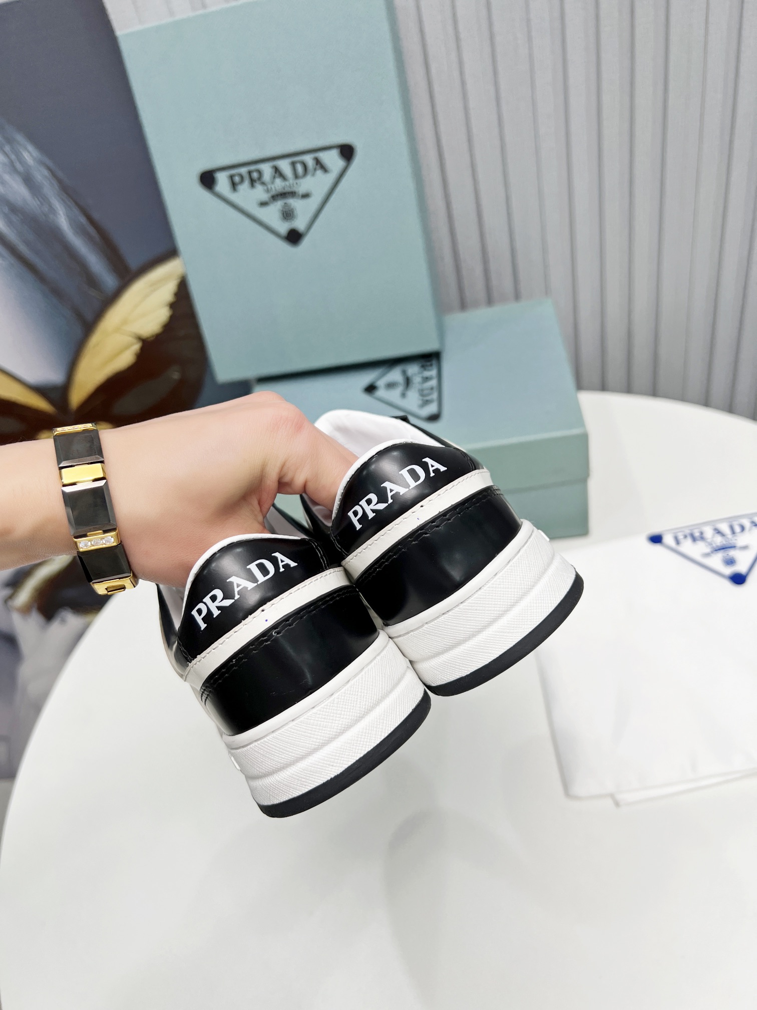 Prada Downtown Sneakers Black For Women 1.2 in/ 3 cm 1E792M_3LKG_F0964_F_030
