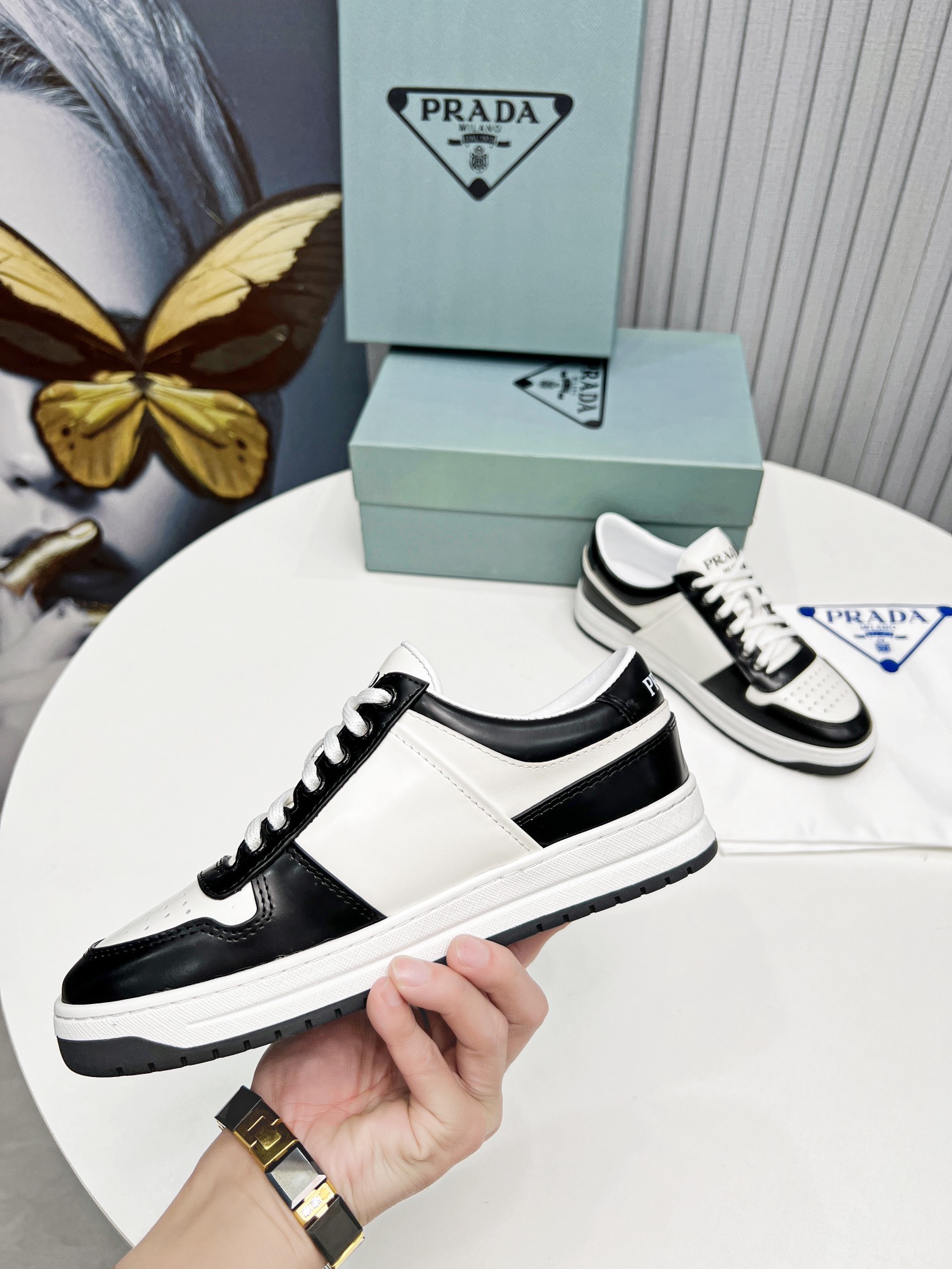 Prada Downtown Sneakers Black For Women 1.2 in/ 3 cm 1E792M_3LKG_F0964_F_030