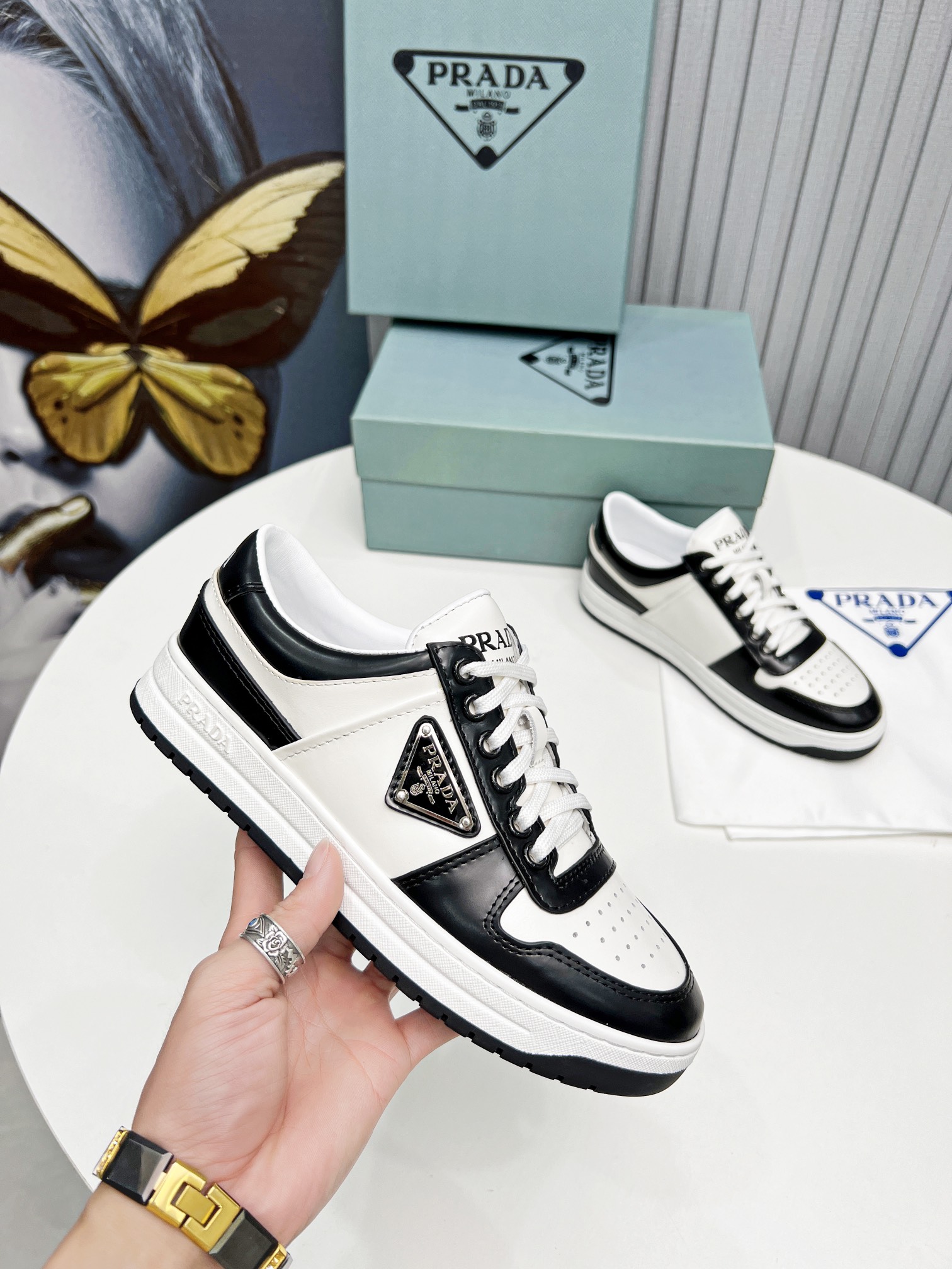 Prada Downtown Sneakers Black For Women 1.2 in/ 3 cm 1E792M_3LKG_F0964_F_030