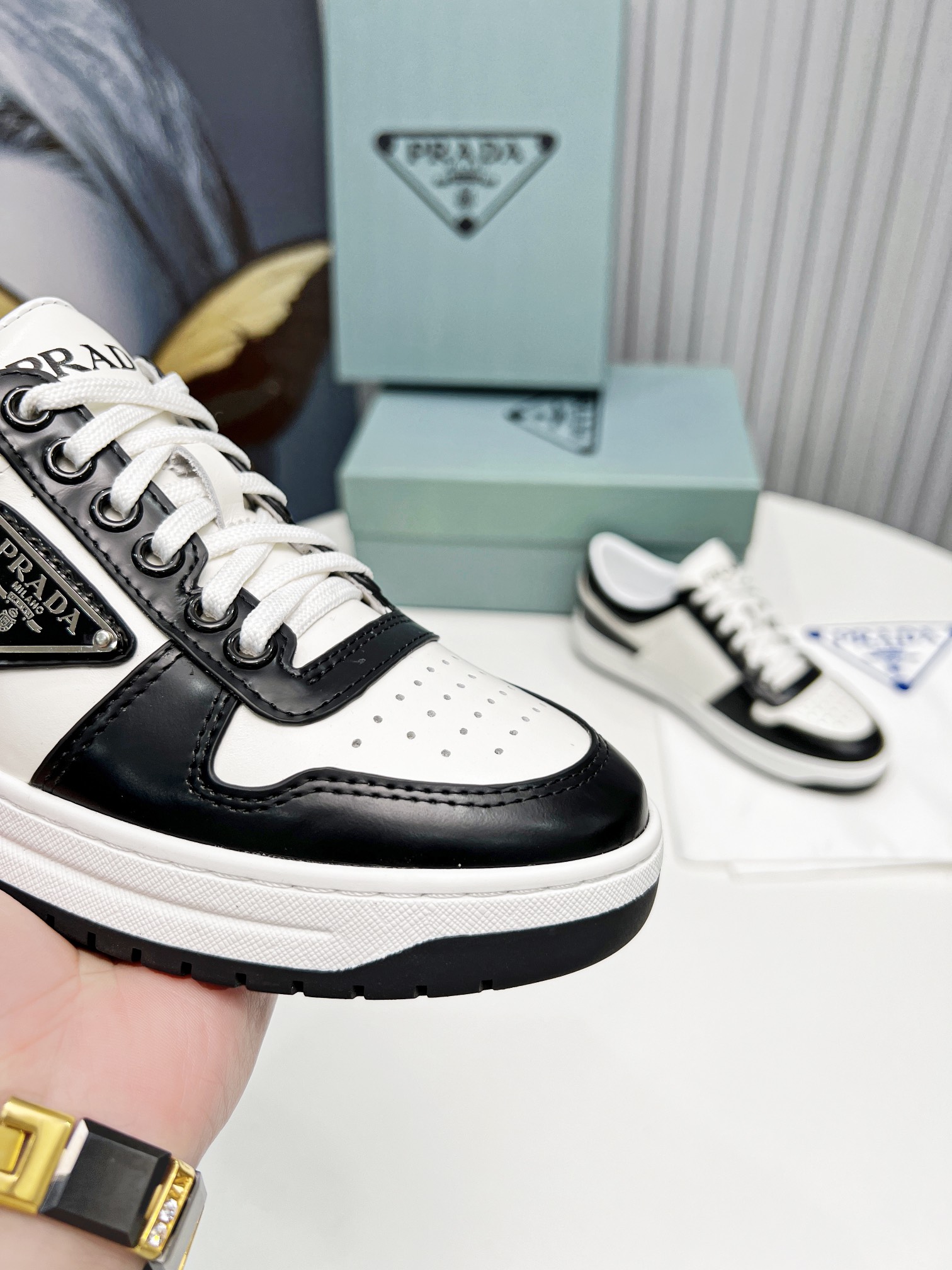 Prada Downtown Sneakers Black For Women 1.2 in/ 3 cm 1E792M_3LKG_F0964_F_030