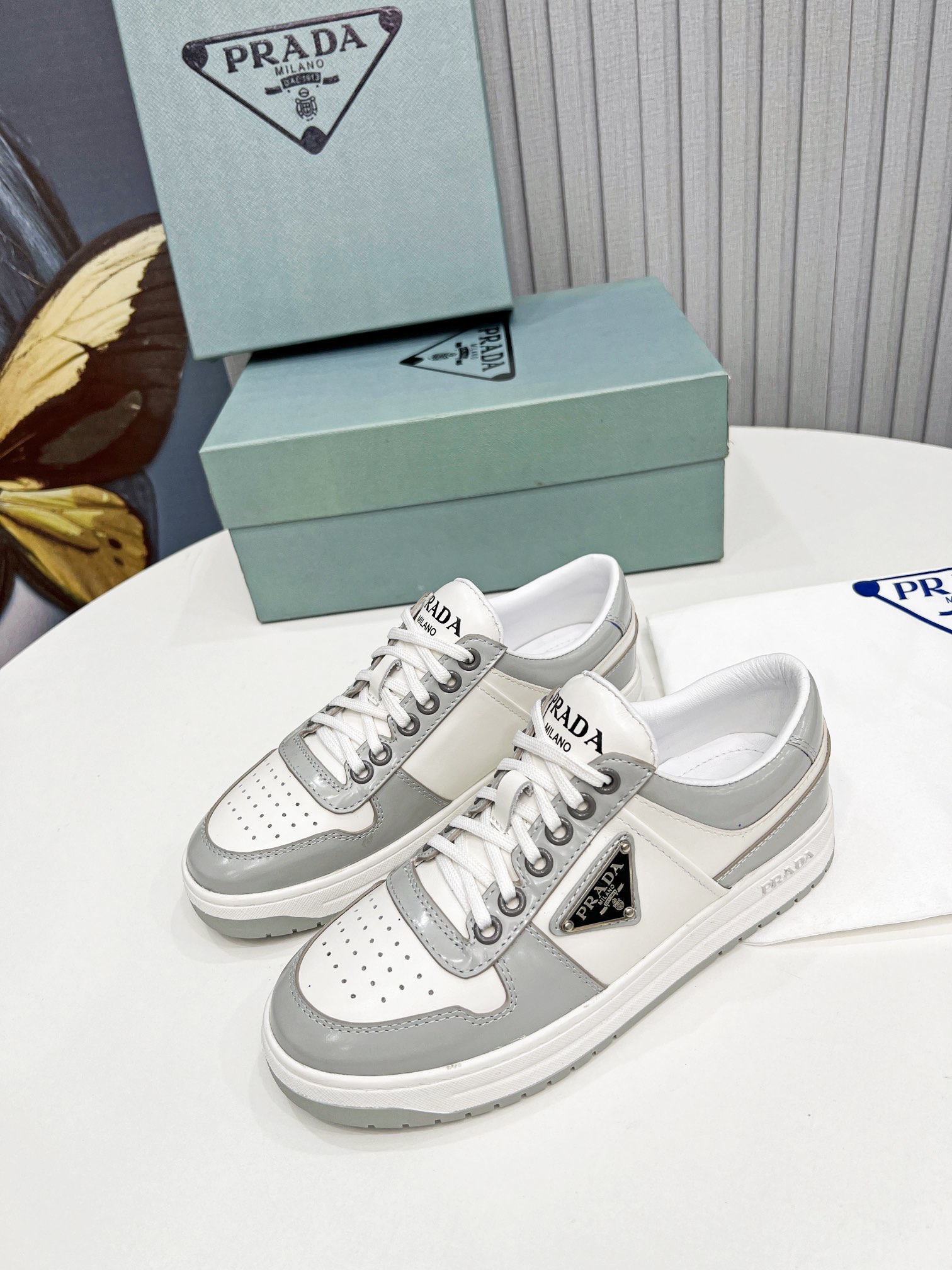 Prada Downtown Sneakers Grey For Women 1.2 in/ 3 cm