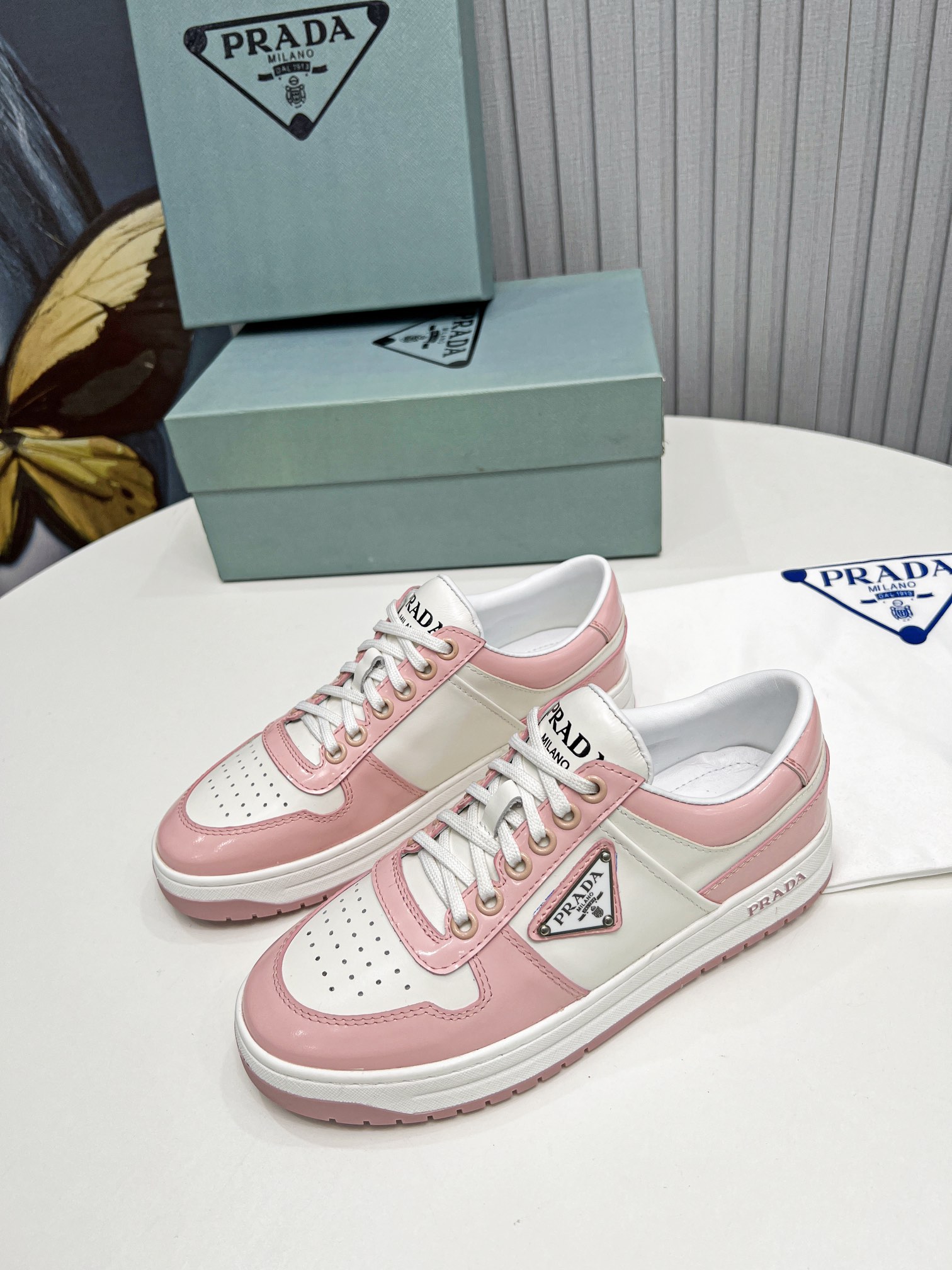 Prada Downtown Sneakers Pink For Women 1.2 in/ 3 cm