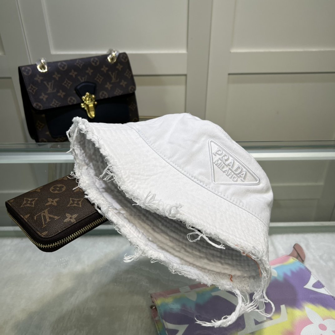 Prada Drill Bucket Hat White Prada Hat 1HC137_2FMB_F0009