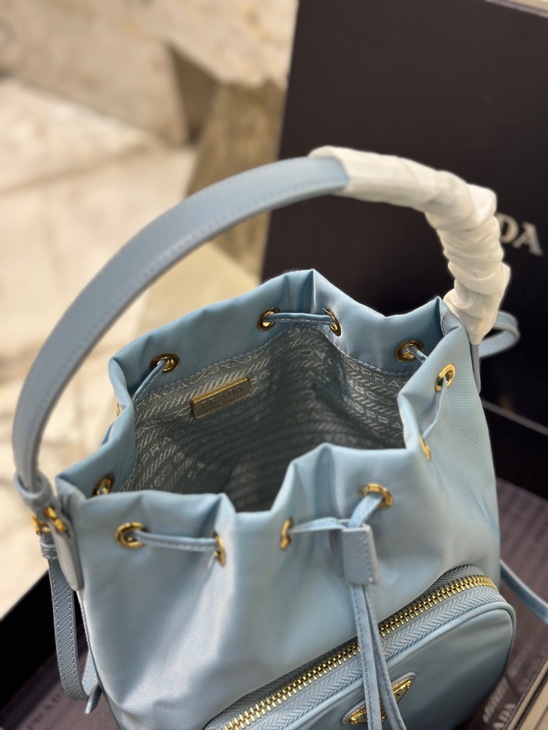Prada Duet Bucket Shoulder Bag Black/Blue For Women 8.6 in / 22.5 cm 1BH038_RV44_F0002_V_UOO
