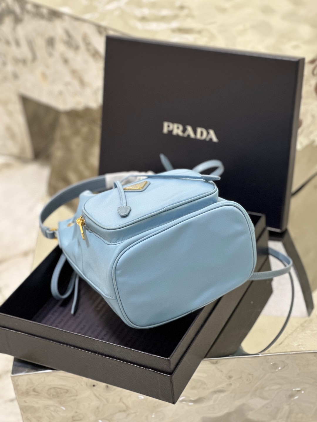 Prada Duet Bucket Shoulder Bag Black/Blue For Women 8.6 in / 22.5 cm 1BH038_RV44_F0002_V_UOO