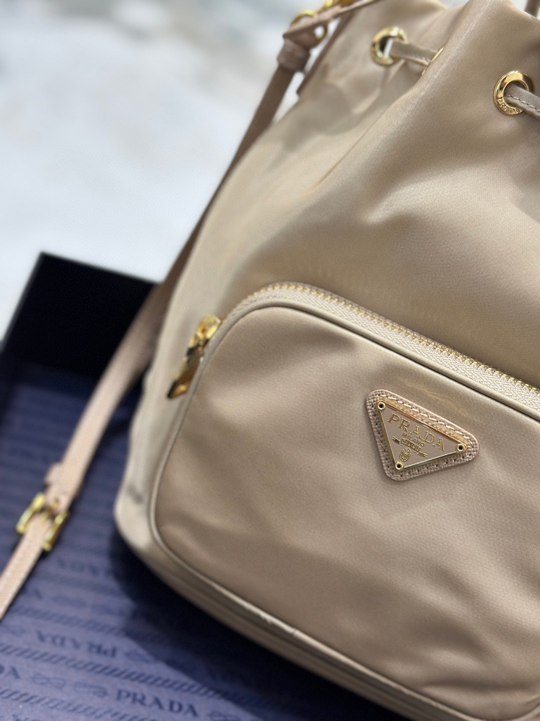 Prada Duet Bucket Shoulder Bag Light Pink/Beige For Women 8.6 in / 22.5 cm 1BH038_RV44_F0E18_V_OOO