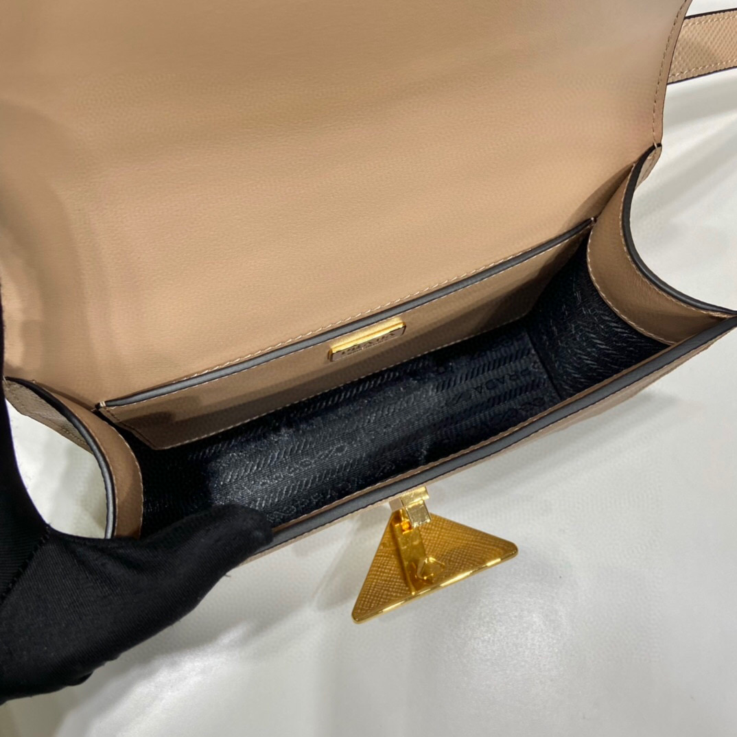 Prada Emblème Saffiano Shoulder Bag In Beige/ White For Women 8.6 in/22cm 1BD320_2A4A_F0036_V_UTO