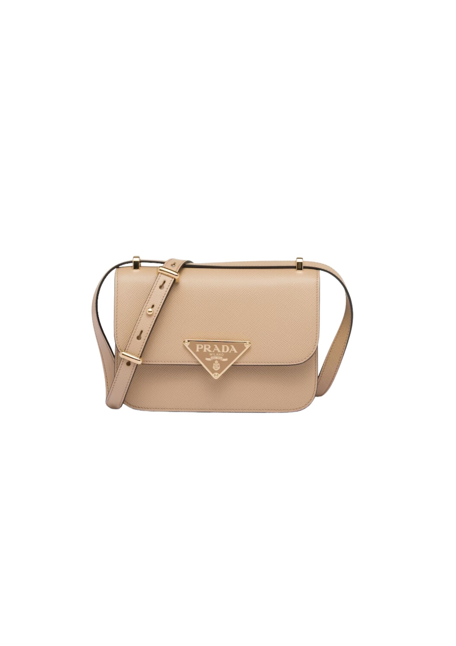 Prada Emblème Saffiano Shoulder Bag In Beige/ White For Women 8.6 in/22cm 1BD320_2A4A_F0036_V_UTO
