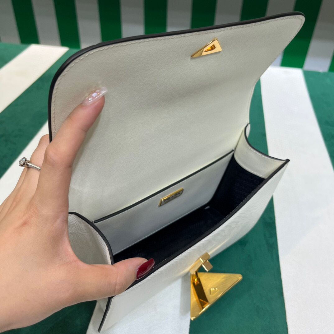 Prada Emblème Saffiano Shoulder Bag In Beige/ White For Women 8.6 in/22cm 1BD320_2A4A_F0036_V_UTO
