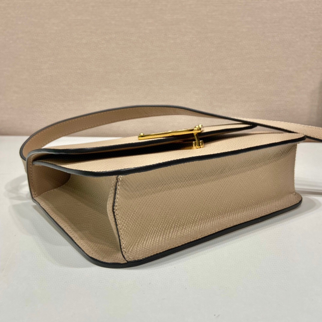 Prada Emblème Saffiano Shoulder Bag In Beige/ White For Women 8.6 in/22cm 1BD320_2A4A_F0036_V_UTO