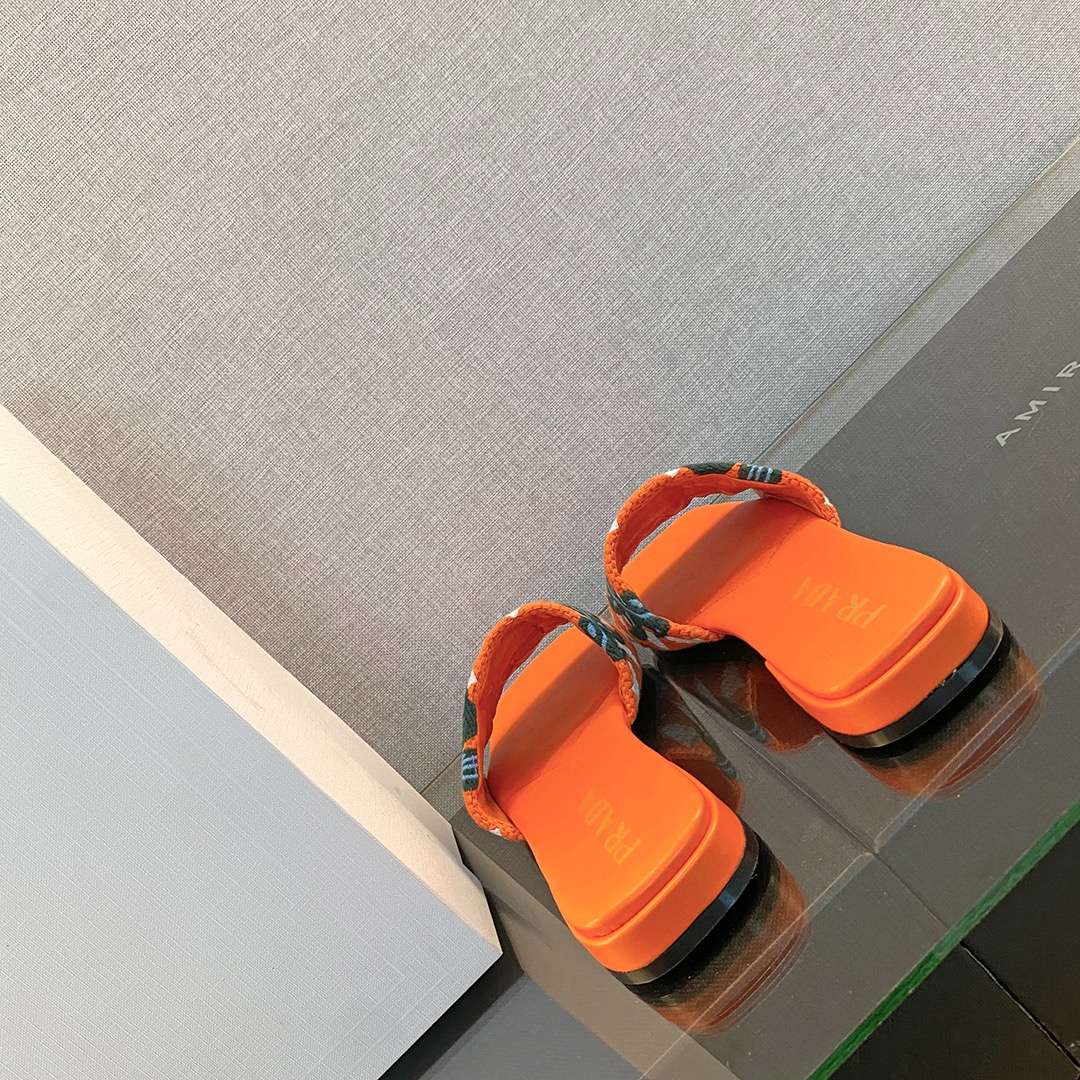 Prada Embroidery Triangle Slippers Orange For Women