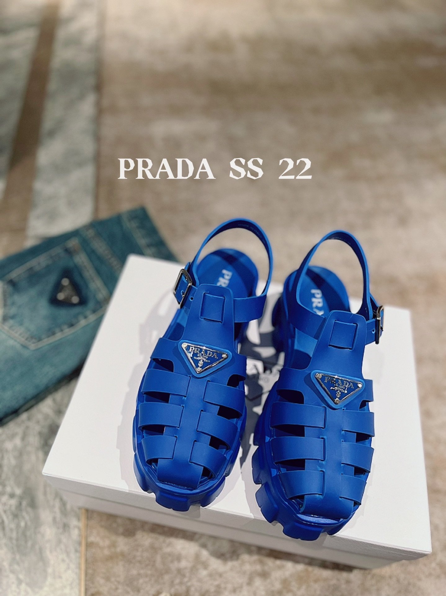 Prada Foam Rubber Sandals Blue For Women 2.2in/55mm PRD 1X853M_3LKK_F0013_F_055