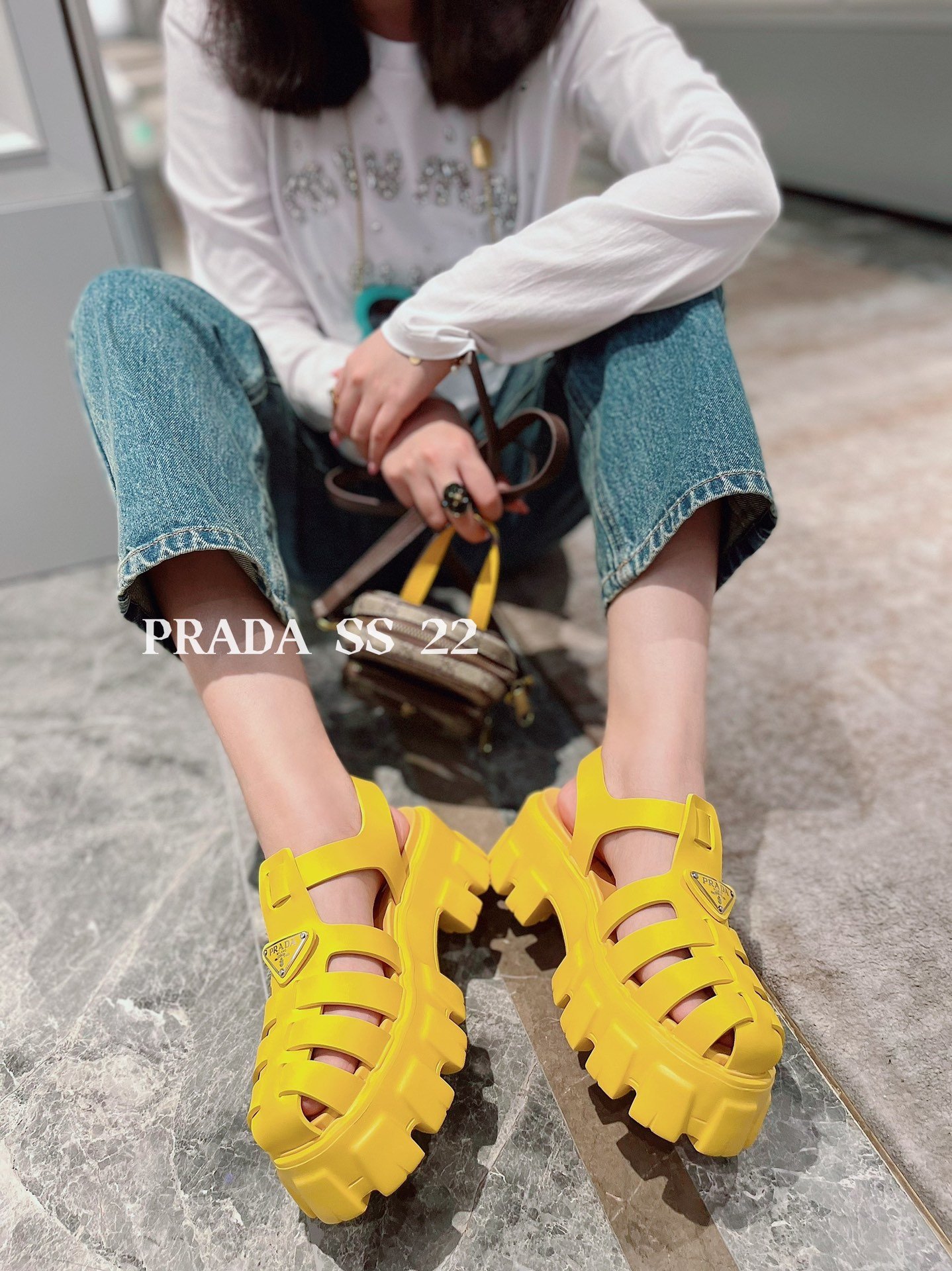 Prada Foam Rubber Sandals Yellow For Women 2.2in/55mm PRD 1X853M_3LKK_F0377_F_055
