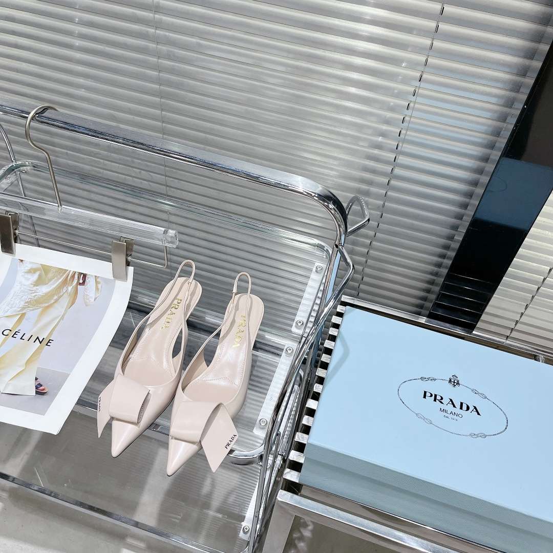 Prada Frill Slingback Pumps Cream For Women