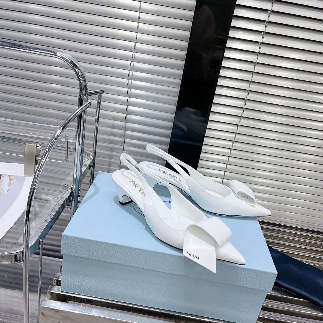 Prada Frill Slingback Pumps White For Women