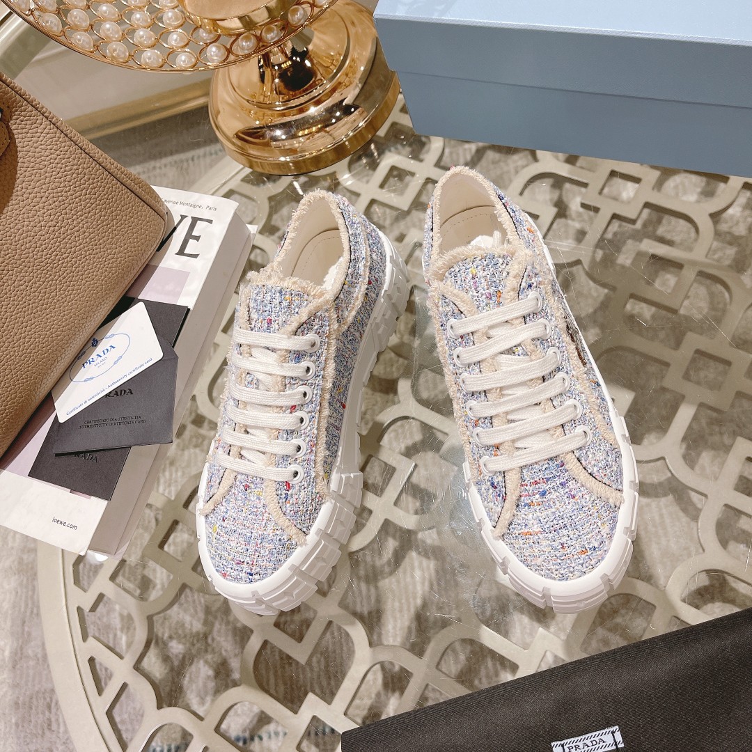 Prada Gabardine Canva Double Wheel Sneakers Blue For Women 2in/50mm PRD