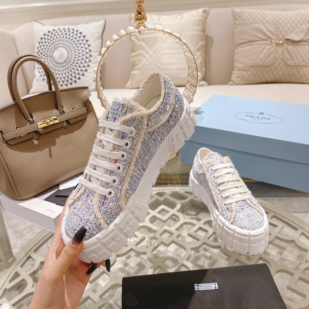 Prada Gabardine Canva Double Wheel Sneakers Blue For Women 2in/50mm PRD