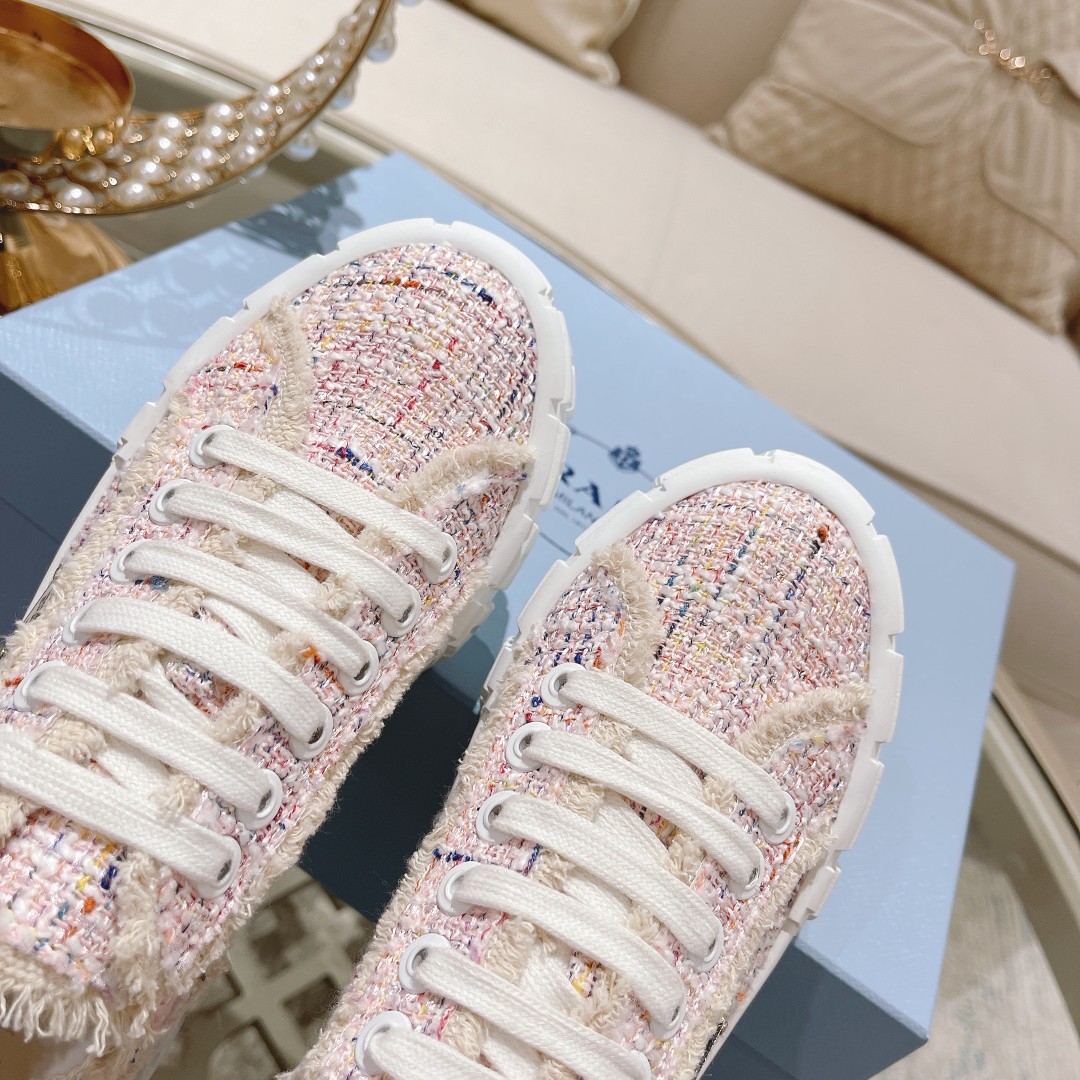 Prada Gabardine Canva Double Wheel Sneakers Pink For Women 2in/50mm PRD