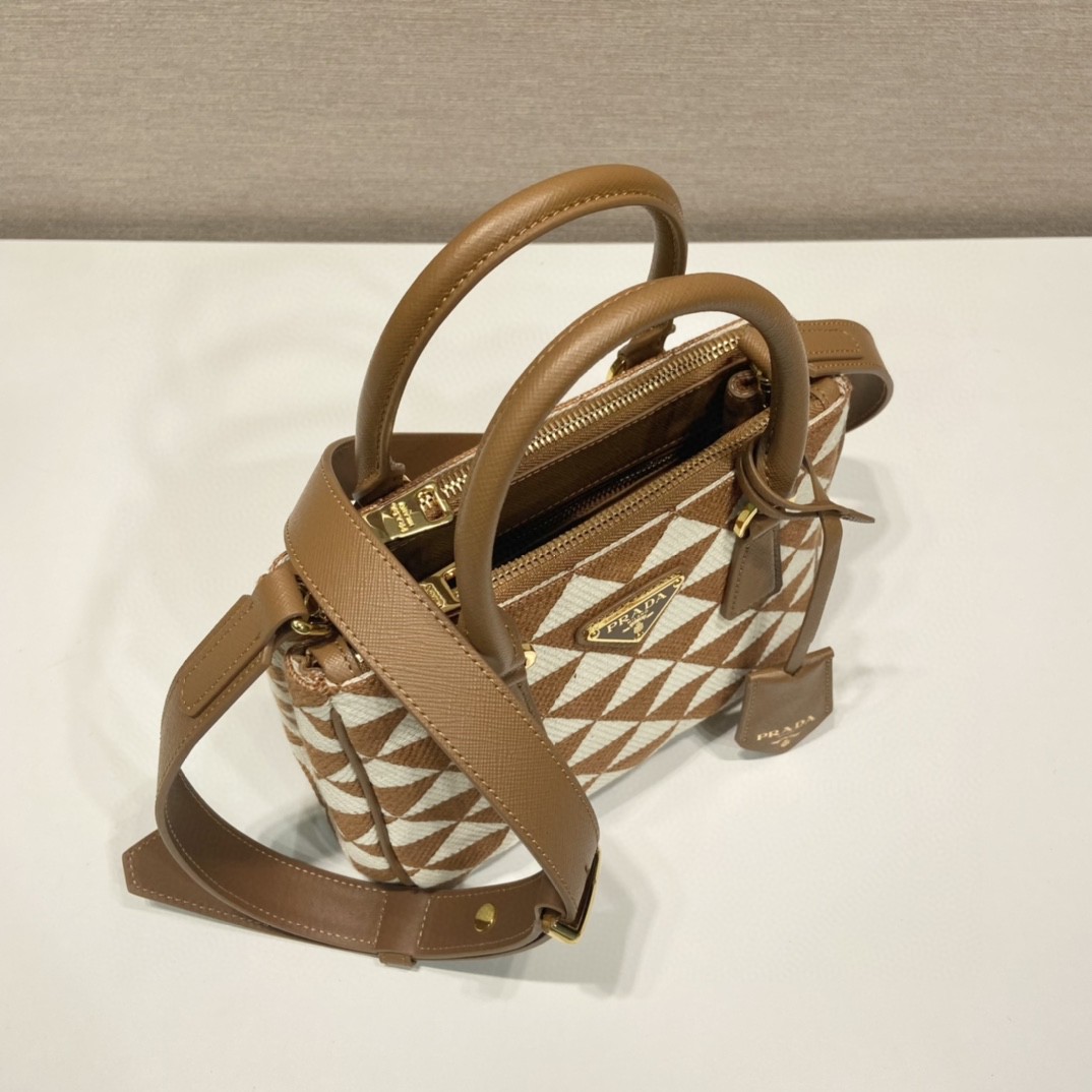 Prada Galleria Embroidered Jacquard Fabric Micro-Bag Brown/White For Women, Women’s Bags 7.9in/20cm 1BA906_2FKL_F0I0U_V_XOM