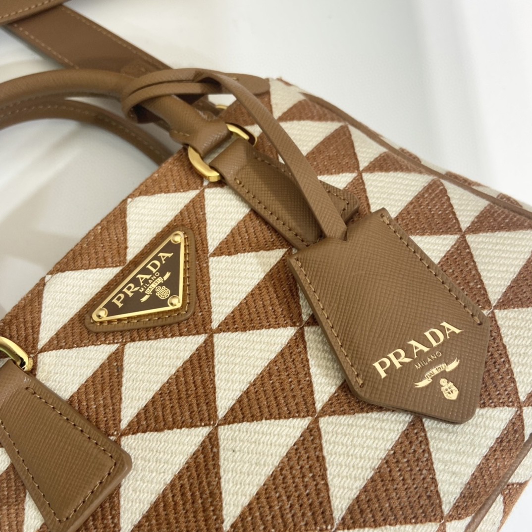 Prada Galleria Embroidered Jacquard Fabric Micro-Bag Brown/White For Women, Women’s Bags 7.9in/20cm 1BA906_2FKL_F0I0U_V_XOM