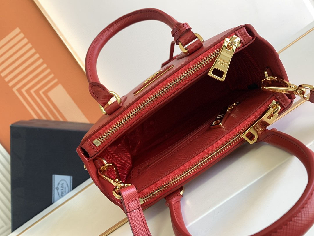 Prada Galleria Saffiano Mini Bag Black/Burgundy/Pink/Gold Tone For Women 7.8 in / 20 cm 1BA906_NZV_F0002_V_EOM
