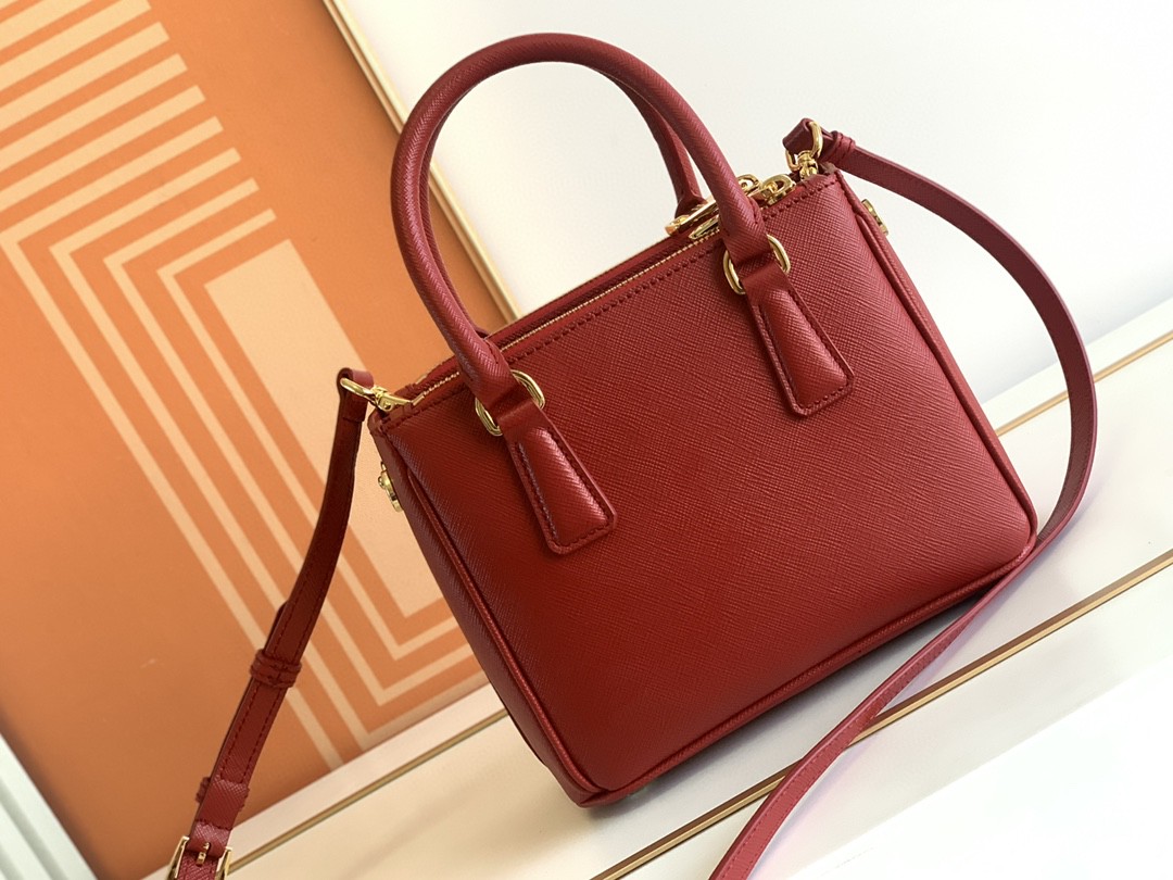 Prada Galleria Saffiano Mini Bag Black/Burgundy/Pink/Gold Tone For Women 7.8 in / 20 cm 1BA906_NZV_F0002_V_EOM