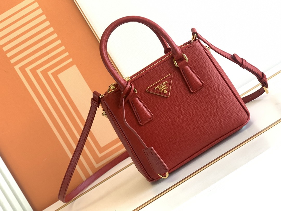 Prada Galleria Saffiano Mini Bag Black/Burgundy/Pink/Gold Tone For Women 7.8 in / 20 cm 1BA906_NZV_F0002_V_EOM