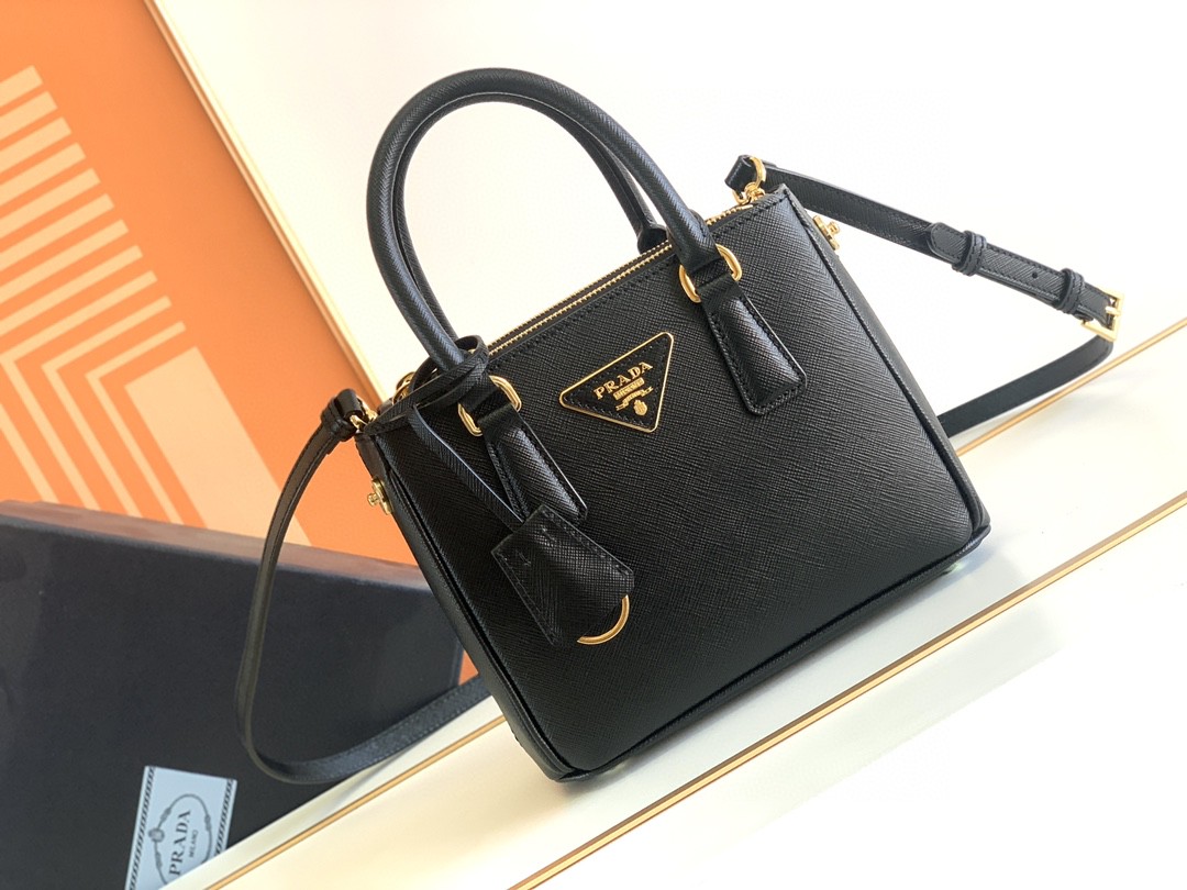 Prada Galleria Saffiano Mini Bag Black/Burgundy/Pink/Gold Tone For Women 7.8 in / 20 cm 1BA906_NZV_F0002_V_EOM
