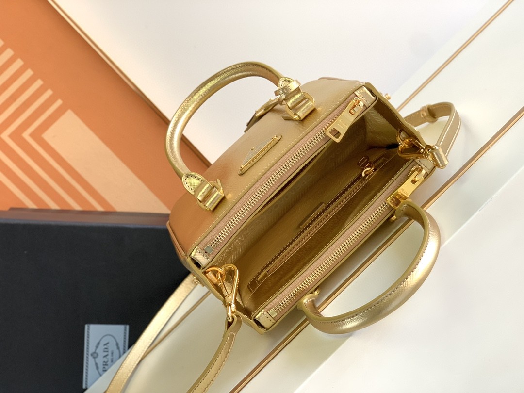 Prada Galleria Saffiano Mini Bag Black/Burgundy/Pink/Gold Tone For Women 7.8 in / 20 cm 1BA906_NZV_F0002_V_EOM