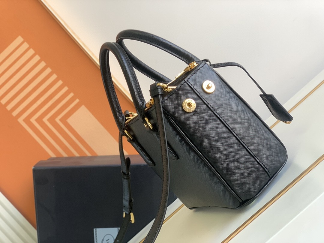 Prada Galleria Saffiano Mini Bag Black/Burgundy/Pink/Gold Tone For Women 7.8 in / 20 cm 1BA906_NZV_F0002_V_EOM