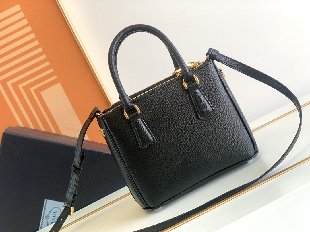 Prada Galleria Saffiano Mini Bag Black/Burgundy/Pink/Gold Tone For Women 7.8 in / 20 cm 1BA906_NZV_F0002_V_EOM