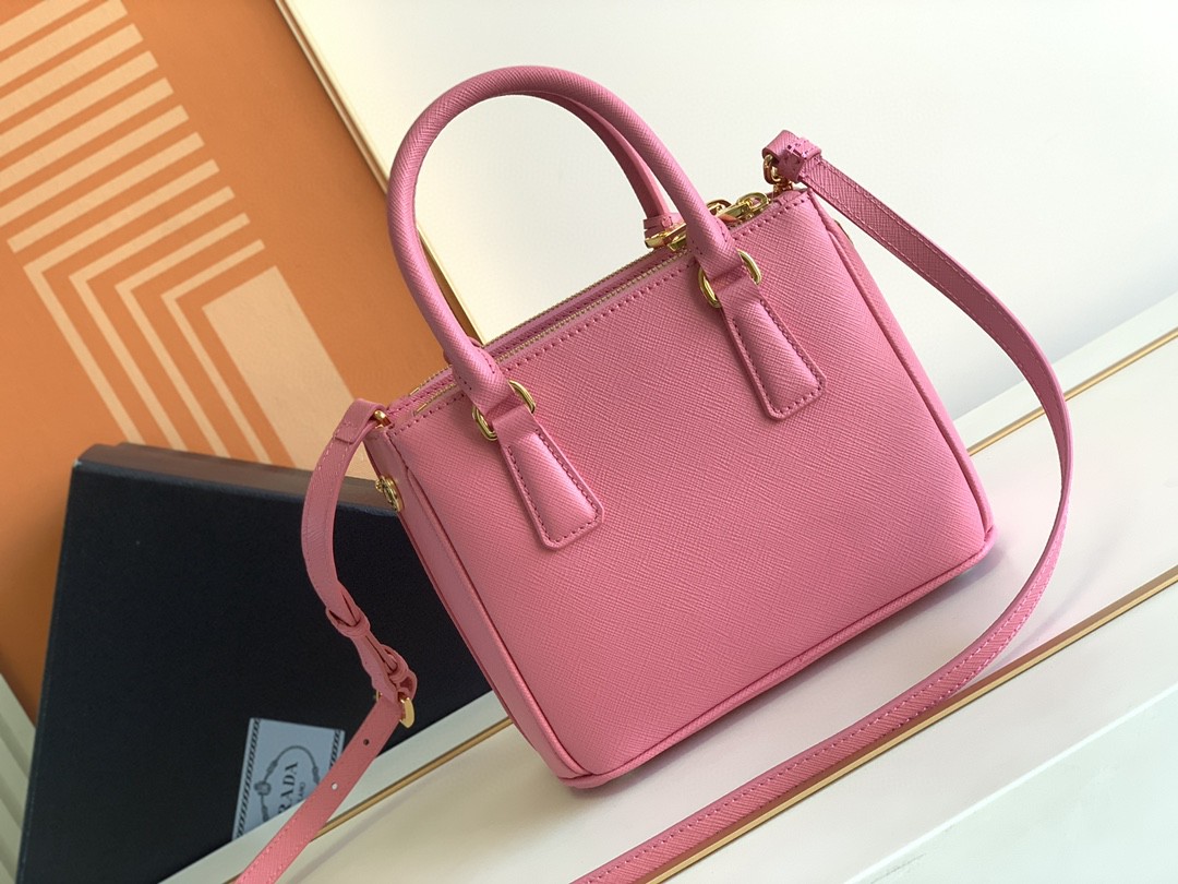Prada Galleria Saffiano Mini Bag Black/Burgundy/Pink/Gold Tone For Women 7.8 in / 20 cm 1BA906_NZV_F0002_V_EOM