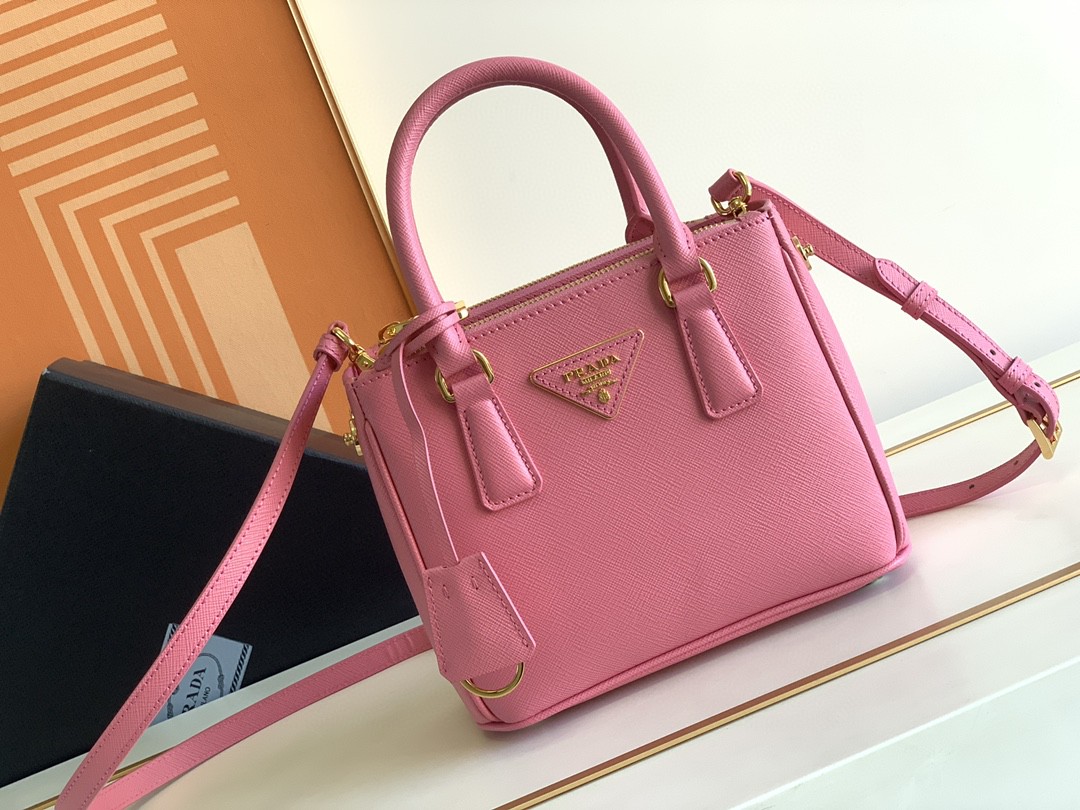 Prada Galleria Saffiano Mini Bag Black/Burgundy/Pink/Gold Tone For Women 7.8 in / 20 cm 1BA906_NZV_F0002_V_EOM